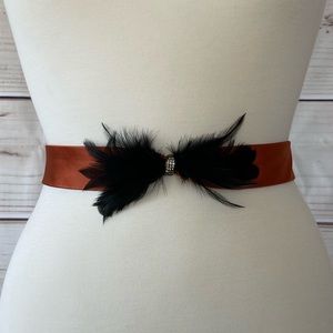 JCrew Silk Belt w/ Feather & Rhinestone